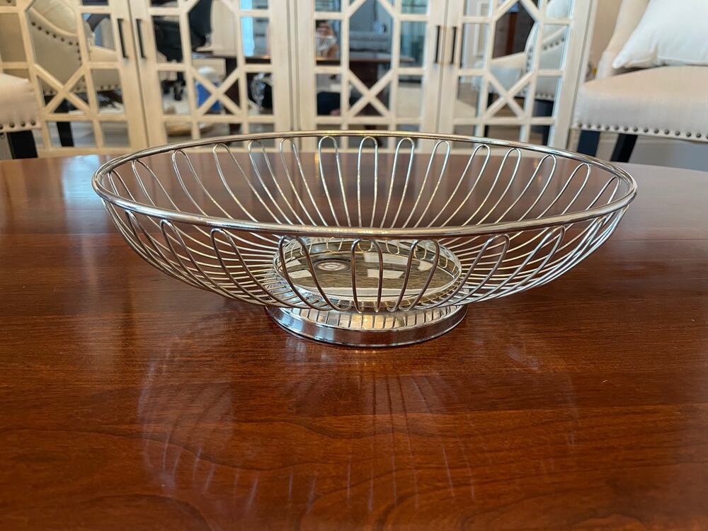 Silver Plated Oval Wire Bread Basket Mid Century Modern Vintage 1960s